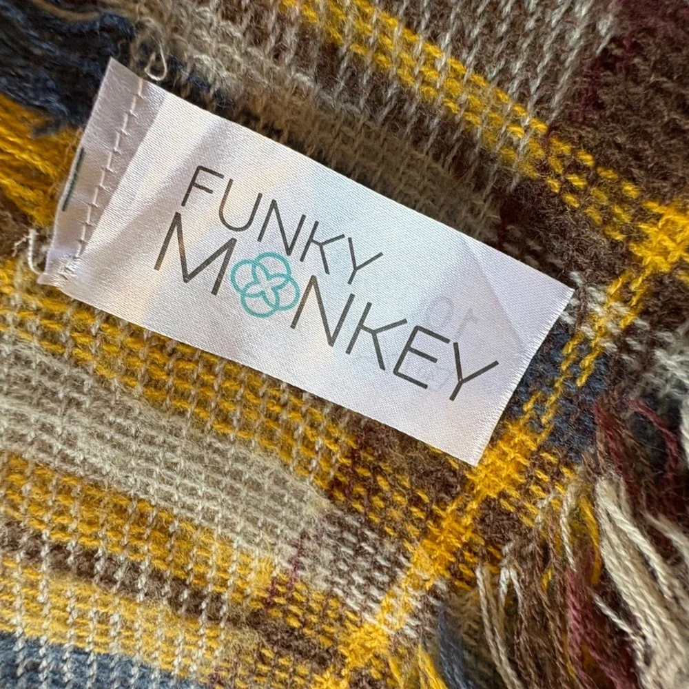 Vtg Funky Monkey Tartan‎ Plaid Blanket Scarf Fall Dark Academia Prep Tweed Core